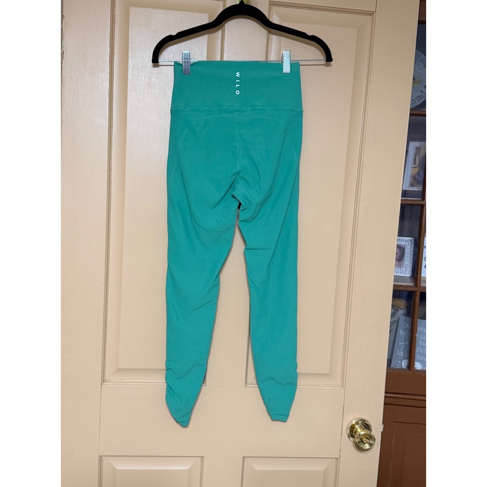 Wilo The Label Teal Ribbed High Waisted Ruched Ankle Leggings Womens Small - Picture 2 of 3